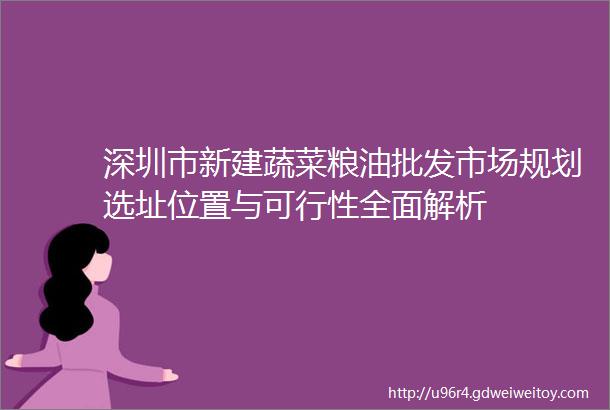 深圳市新建蔬菜粮油批发市场规划选址位置与可行性全面解析